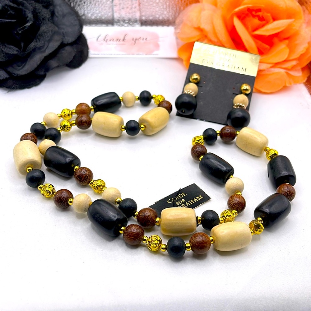 2.6.24_19 Carol for Eva Graham Wood and metal Necklace and earring set